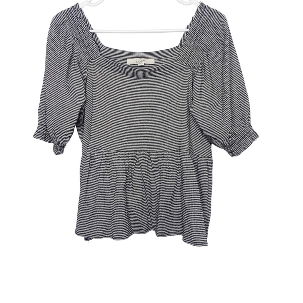 LOFT gingham peplum top black white size small